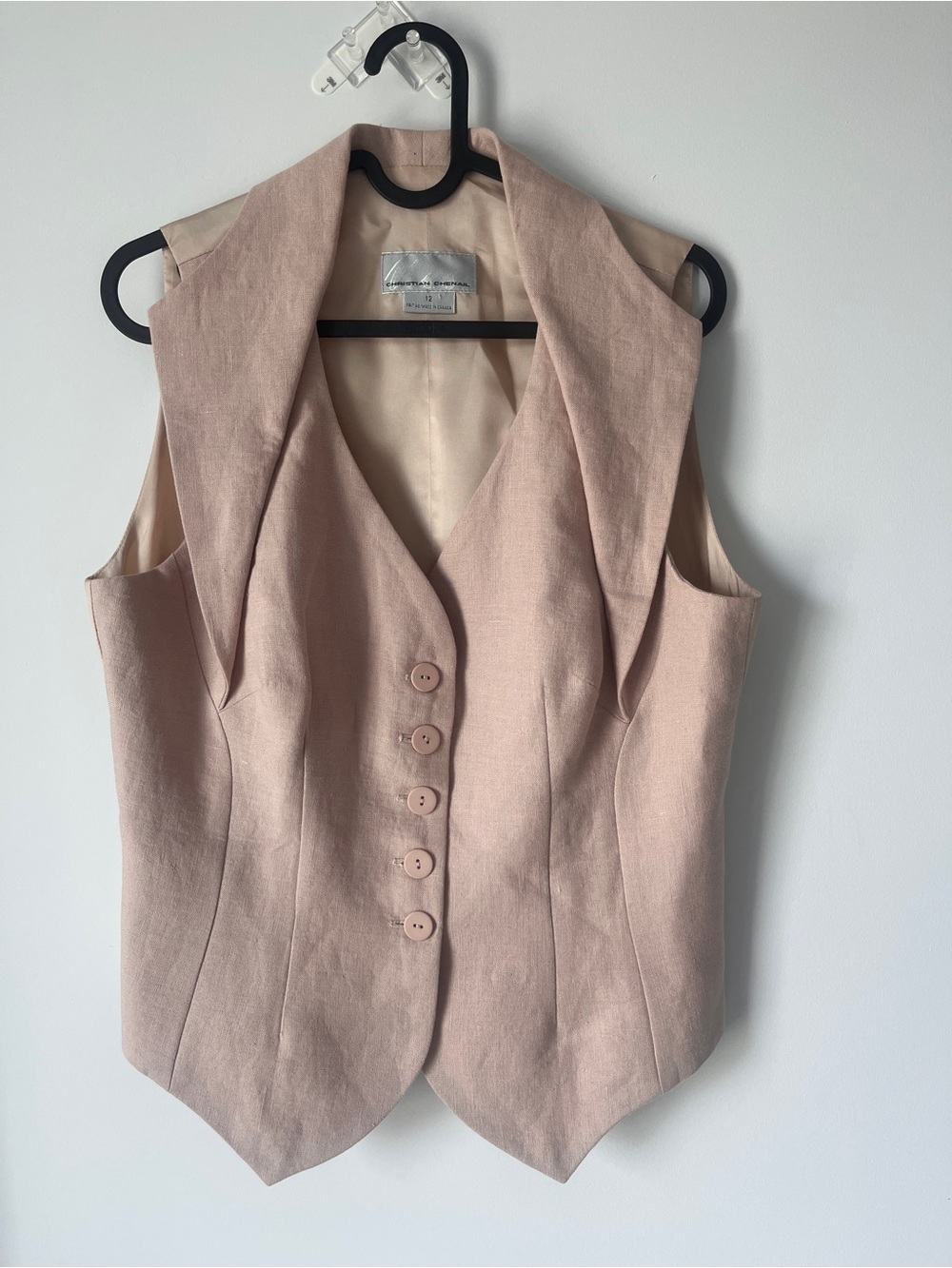 Christian Chenail MUSE Tailored Linen Vest - Size 12 - Blush Pink